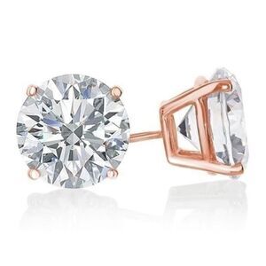 18k Rose Gold CZ Round Stud Earrings Lab Created Diamond Over Sterling Silver